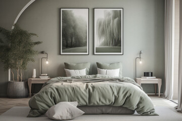 Minimalist Bedroom with Serene Landscape Poster
