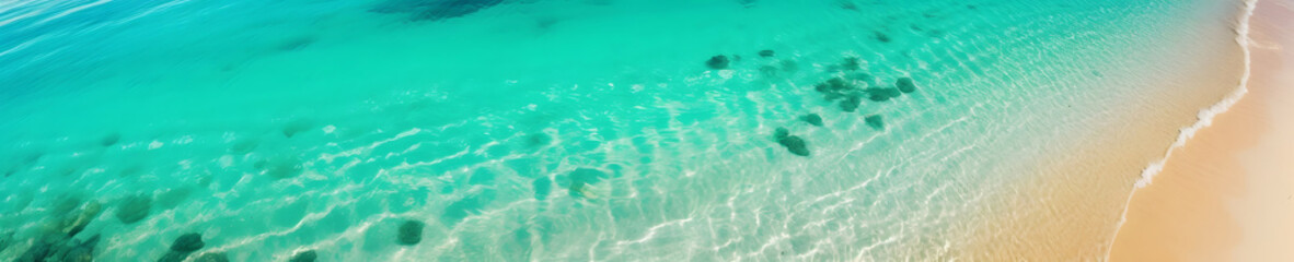 Fototapeta na wymiar Panoramic view of a turquoise transparent sea - Holiday banner - Generative AI