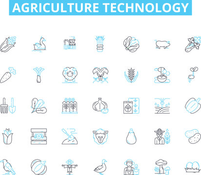 Agriculture technology linear icons set. Irrigation, Biotechnology, Genetics, Sustainability, Agronomy, Nanotechnology, Livestock line vector and concept signs. Generative AI