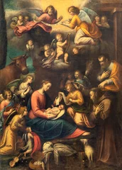 Foto op Plexiglas GENOVA, ITALY - MARCH 6, 2023: The painting of Nativity With the St. Francis in the church  Basilica della Santissima Annunziata del Vastato by Guglielmo Caccia - Moncalvo (1568 - 1625). © Renáta Sedmáková