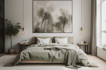 Minimalist Bedroom with Serene Landscape Poster