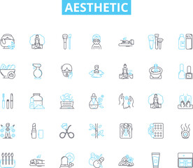 Aesthetic linear icons set. Beauty, Art, Design, Style, Visual, Harmony, Symmetry line vector and concept signs. Texture,Color,Pattern outline illustrations Generative AI