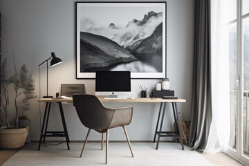 Modern and Minimalist Home Office with Poster