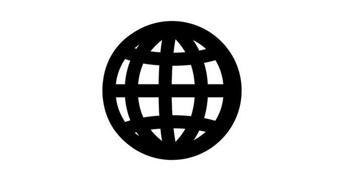 world icon map globe planet earth turning, outline sign. 2d, animation, cartoon, illustration, sketch, clip art, vector. Web page symbol in black and white. Alpha channel. Time lapse.