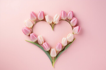 Mother's Day Tulip Heart, Love, Blooms, Pastel Backdrop, Springtime Celebration