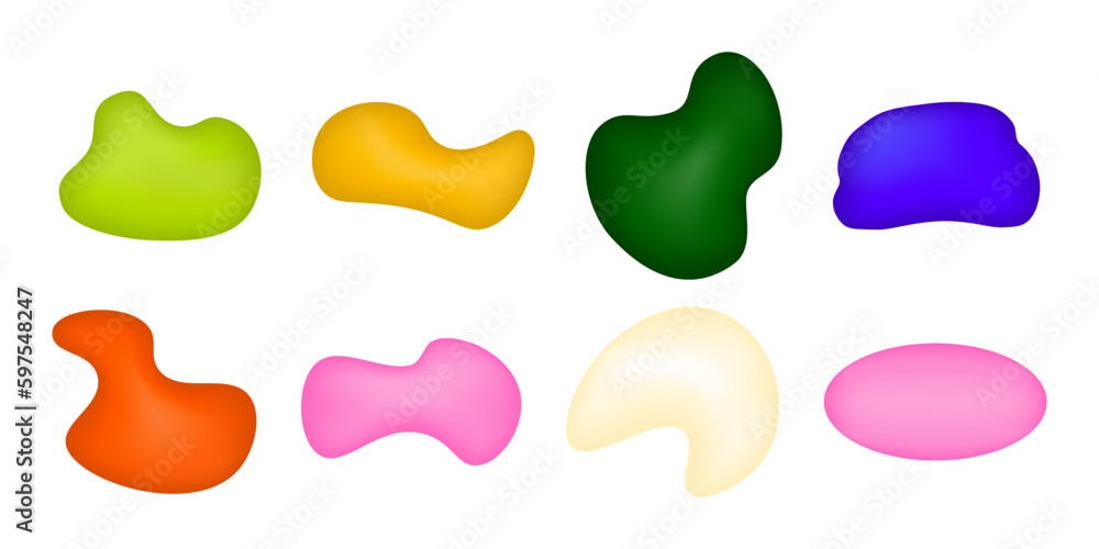 Poster set of dynamic abstract 3d figures. different colorful geometric elements of smooth shape. vector il