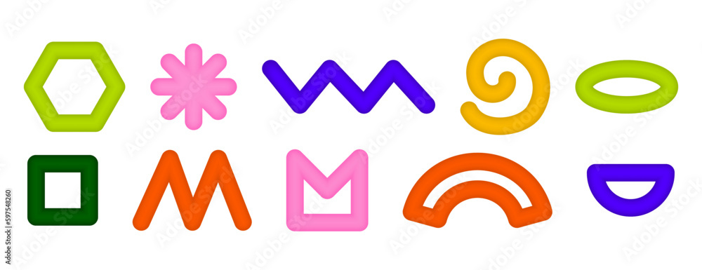 Poster set of bright simple graphic shapes. expressive and dynamic shapes 3d in the style of the aesthetics