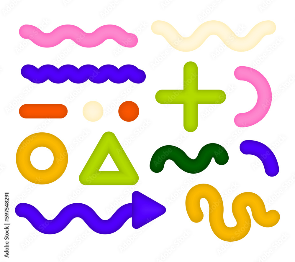 Poster set of bright 3d geometric shapes in retro style. graphic shapes and patterns that capture the spiri