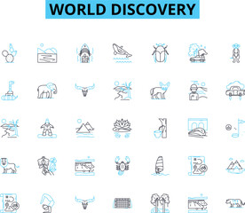 world discovery linear icons set. Exploration, Geology, Biodiversity, Anthropology, Archaeology, History, Ecology line vector and concept signs. Geography,Geopolitics,Linguistics outline Generative AI