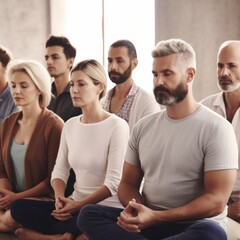 Group of people meditating, Generative Ai
