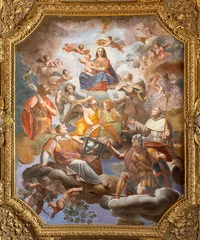 Poster GENOVA, ITALY - MARCH 5, 2023: The fresco of Madonna among the saints in the church Basilica di Santa Maria delle Vigne from 18 - 19. cent. © Renáta Sedmáková