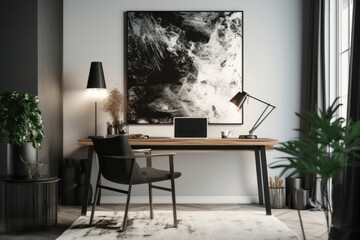 Modern Minimalist Home Office with Poster