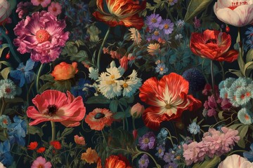 Flowers in the field. AI generated art illustration.