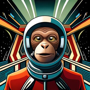 Cartoon of a monkey in space
