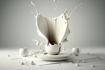 - white cup with white splash 1 on a white background, generative ai