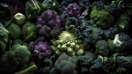 Background of healthy fresh cruciferous vegetables, generative ai
