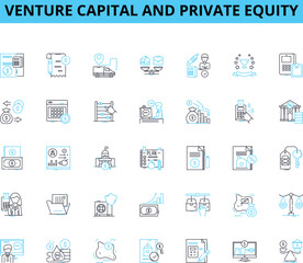 Venture capital and private equity linear icons set. Funding, Investment, Growth, Equity, Strategic, Capital, Portfolio line vector and concept signs. Dilution,Valuation,Exit outline Generative AI