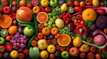 Fresh color fruits and vegetables, generative ai