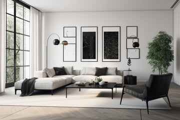 Naklejka na ściany i meble Modern Living Room with Bold Cityscape Poster