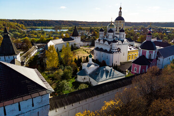 Picturesque view from a small height of the Russian Orthodox Monastery. Borovsko-Pafnutevsky...