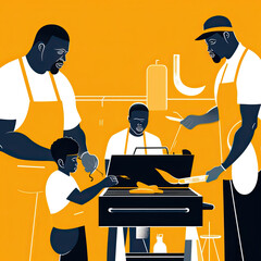 illustration of a family grilling BBQ, generative ai
