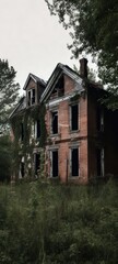 Fototapeta na wymiar Abandoned house in the woods. AI generated art illustration.
