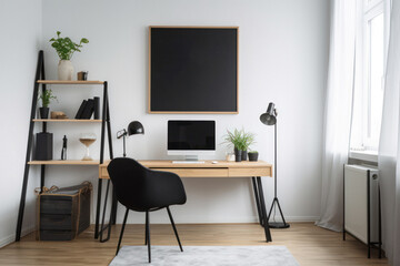 Spacious Home Office with Poster Mockup