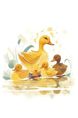Obraz na płótnie Canvas Duck and duckling. AI generated art illustration.
