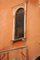 View on building with yellow walls in old city