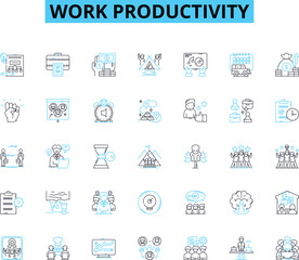 Work productivity linear icons set. Efficiency, Motivation, Focus, Time-management, Organization, Prioritization, Discipline line vector and concept signs. Generative AI