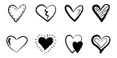 Hand-drawn Hearts icons. Vector on white background