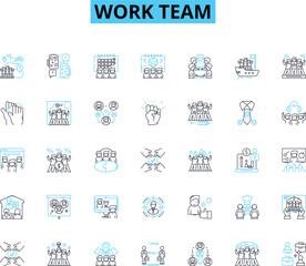 Work team linear icons set. Synergy, Collaboration, Unity, Camaraderie, Trust, Coordination, Cohesion line vector and concept signs. Cooperation,Respect,Support outline illustrations Generative AI