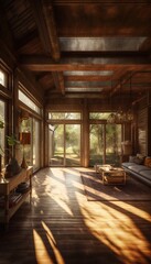 Fototapeta premium House on the river. AI generated art illustration.