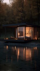 Obraz premium House on the river. AI generated art illustration.