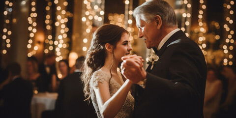 dad dancing with his daughter at her wedding. Generative AI 