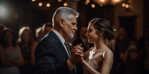 dad dancing with his daughter at her wedding. Generative AI	