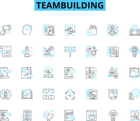 Teambuilding linear icons set. Collaboration, Trust, Synergy, Leadership, Communication, Motivation, Cohesion line vector and concept signs. Creativity,Empathy,Accountability outline illustrations