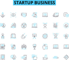 Startup business linear icons set. Innovation, Disruption, Growth, Scalability, Entrepreneurship, Funding, Strategy line vector and concept signs. Marketing,Branding,Technology outline Generative AI