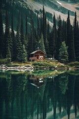 Obraz premium House on the lake. AI generated art illustration.