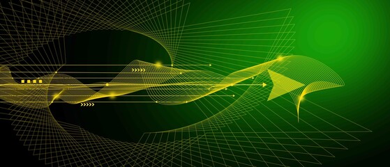Abstract futuristic circuit board and mesh line, Illustration high computer and Communication technology on green color background