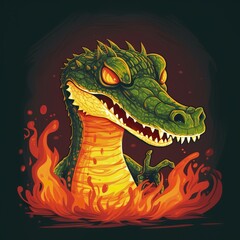 An alligator engulfed in flames, a fiery creature that lit up the sky. AI generative art at its finest! AI generative - obrazy, fototapety, plakaty
