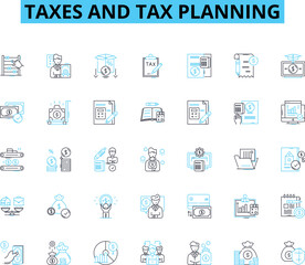 Taxes and tax planning linear icons set. Deductions, Refunds, Returns, Income, Filing, Credits, Audits line vector and concept signs. Exemptions,IRS,Taxpayers outline illustrations Generative AI