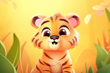 Obraz na płótnie Canvas Tiger cub and a ball. AI generated art illustration.