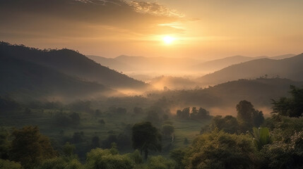 Naklejka premium sunrise in the mountains. Generative Ai