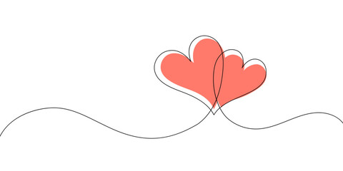 Heart and Love in Vector Continuous Line Art Illustration of a Romantic Minimalist Wedding Card on a White Background. A Wedding Heart Sketch with Artistic Line Design. Vector Illustration Love Art.