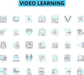 Video learning linear icons set. Instruction, Learning, Educational, Training, Tutorials, Online, Interactive line vector and concept signs. Lessons,Knowledge,Visualization outline Generative AI