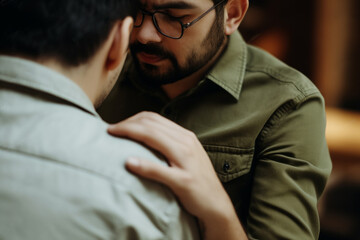 Obraz premium A friendly hand on the shoulder as a sign of support. Generative AI 