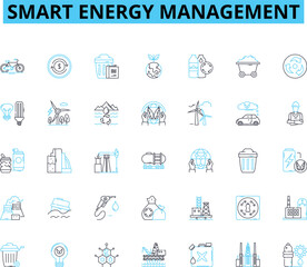 Smart energy management linear icons set. Efficient, Sustainability, Optimization, Automation, Conservation, Renewable, Monitoring line vector and concept signs. Control,Climate,Grid Generative AI