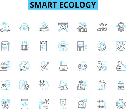 Smart ecology linear icons set. Sustainable, Renewable, Green, Eco-friendly, Biodegradable, Carbon-neutral, Energy-efficient line vector and concept signs. Ethical,Organic,Biodiverse Generative AI