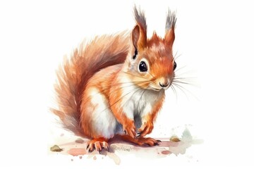 Obraz premium Squirrel on a tree. AI generated art illustration.